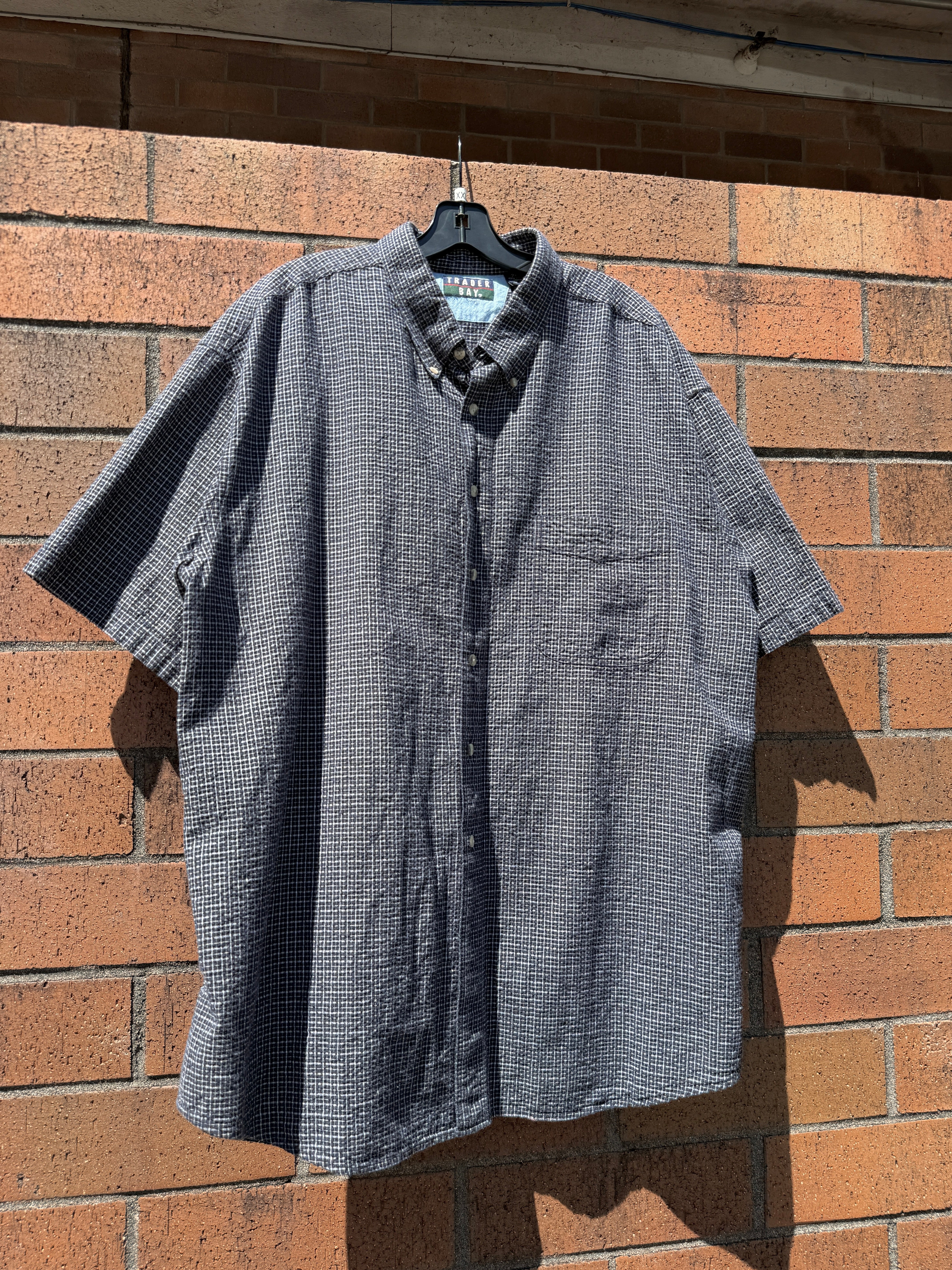 90s Trader Bay Short Sleeve Navy Plaid Flannel Size XXL