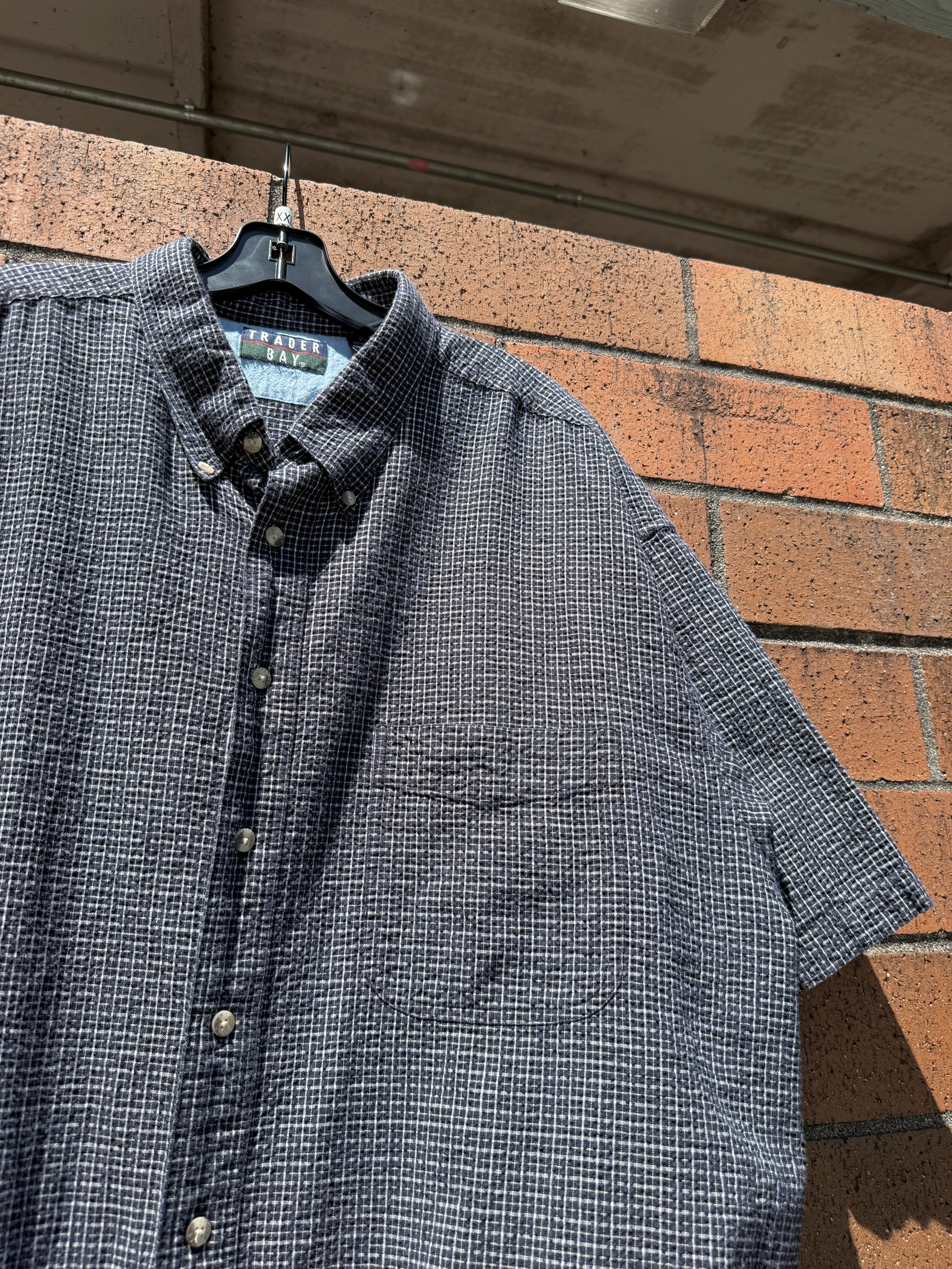 90s Trader Bay Short Sleeve Navy Plaid Flannel Size XXL
