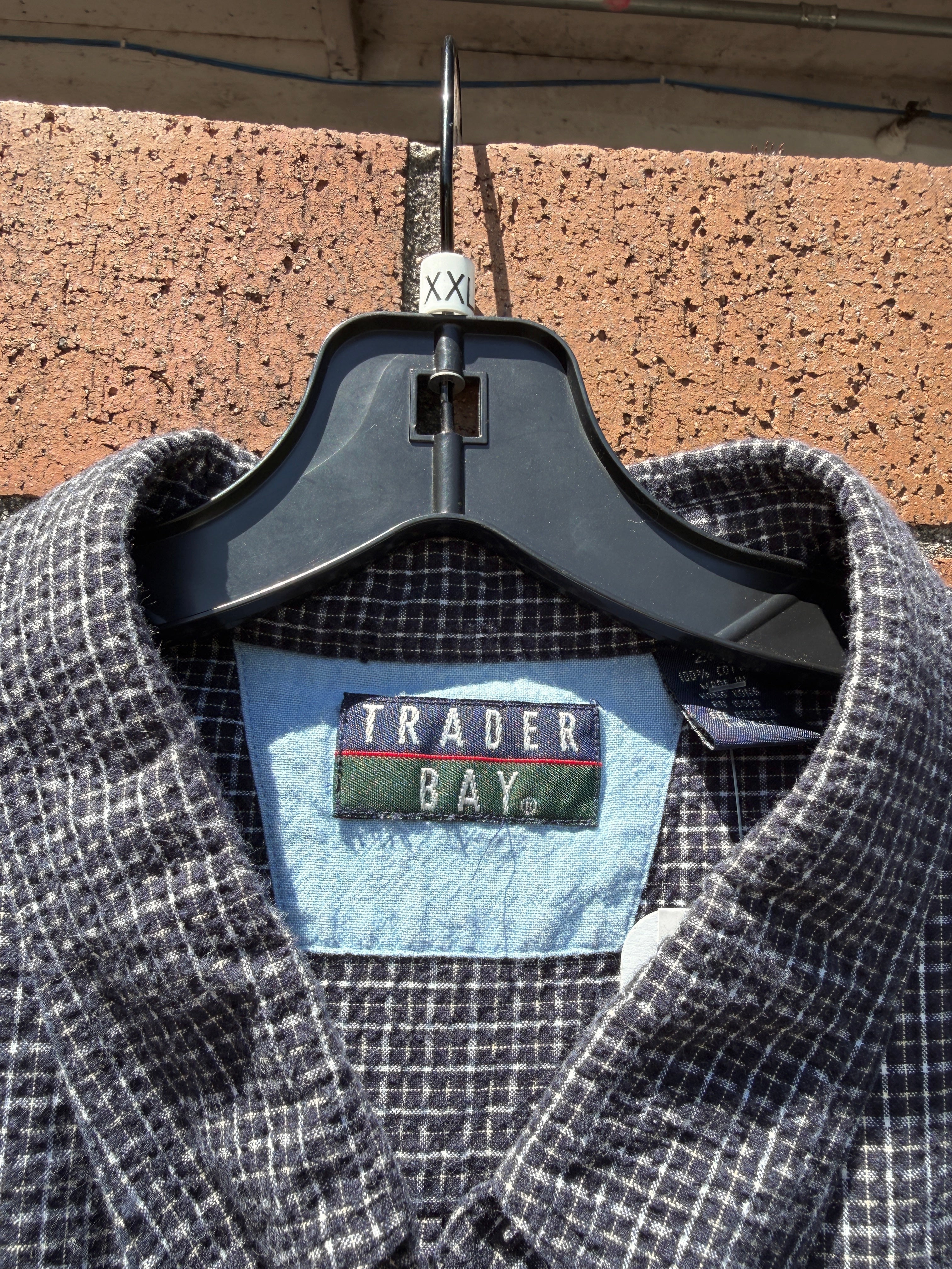 90s Trader Bay Short Sleeve Navy Plaid Flannel Size XXL