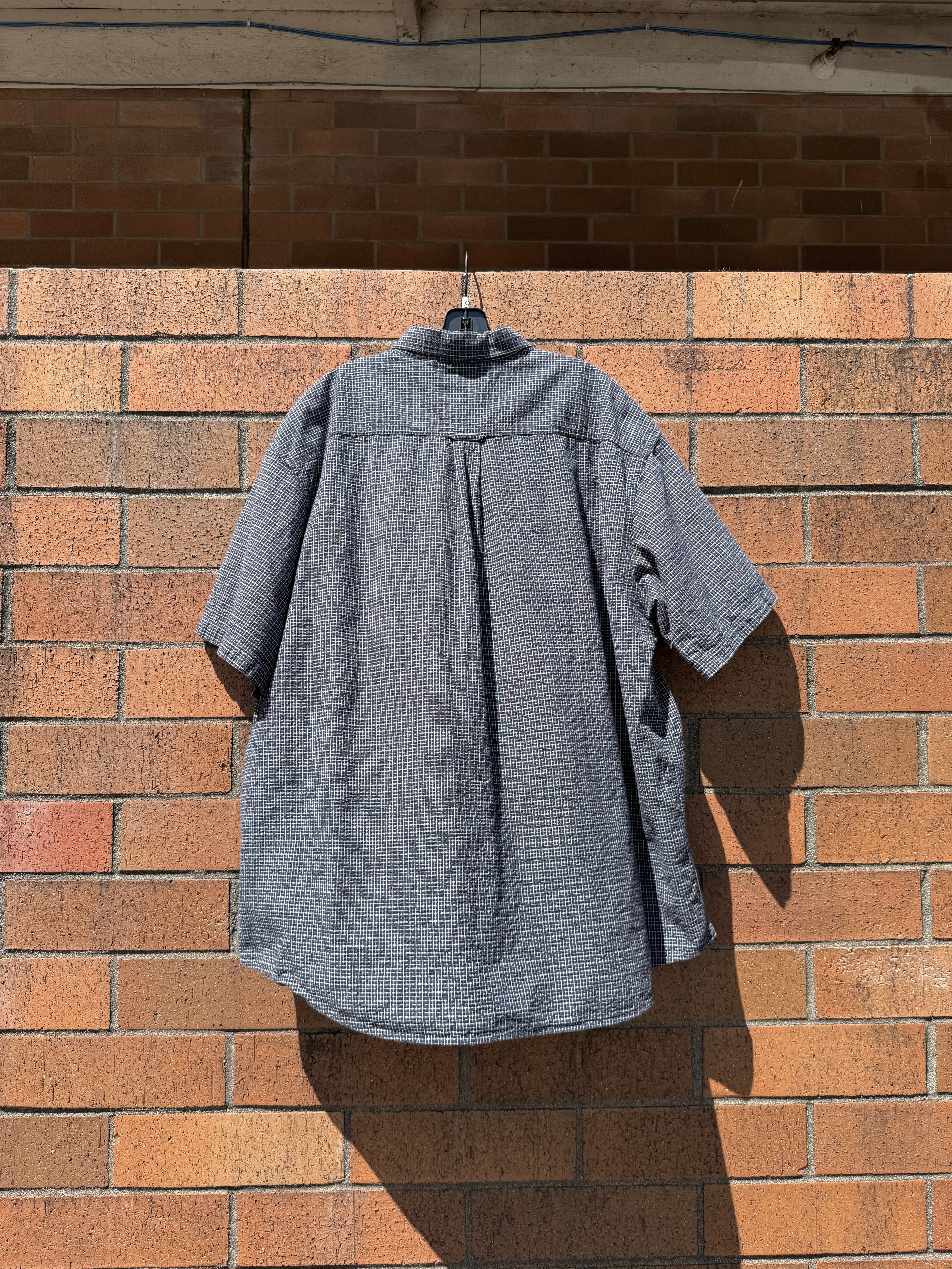 90s Trader Bay Short Sleeve Navy Plaid Flannel Size XXL