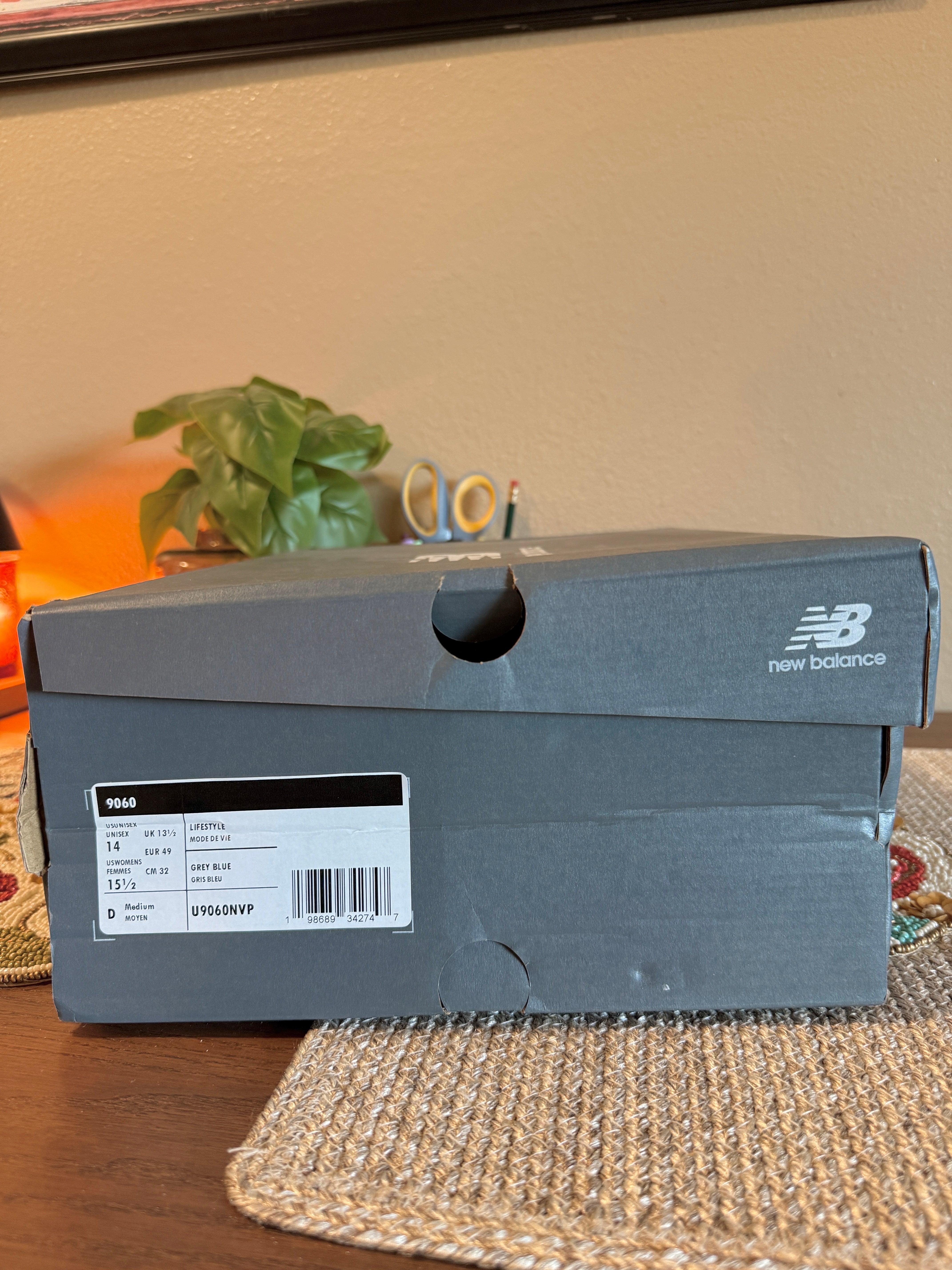 New Balance 9060 Light Arctic Grey Indigo Size 14