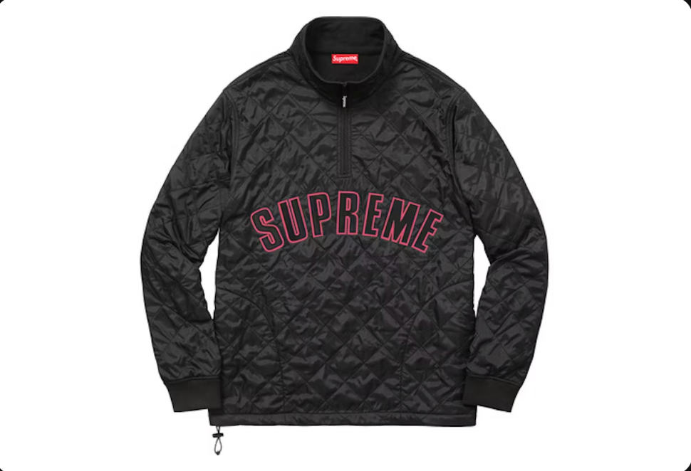 Supreme Arc Logo Quilted Half Zip Pullover Black SS17 Size Small