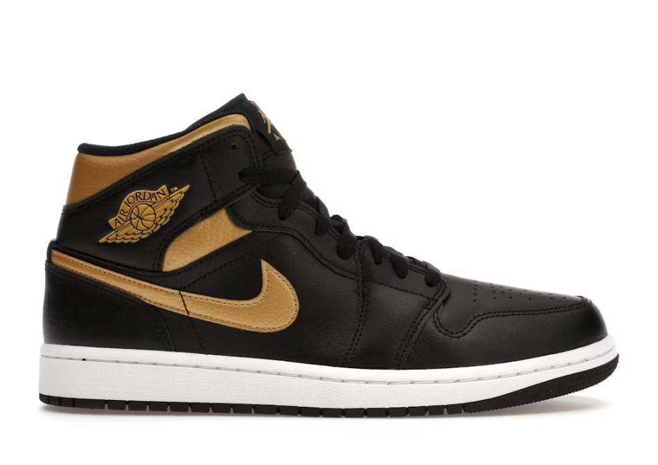 Jordan 1 Mid Black Metallic Gold SZ 10