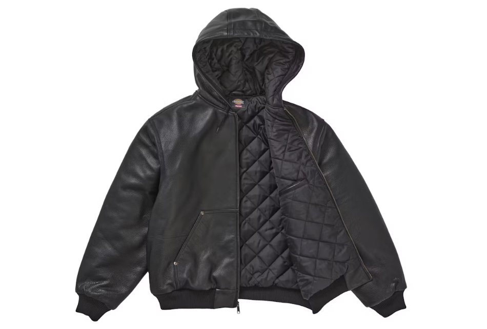 Supreme Dickies Hooded Leather Work Jacket Black Sz L