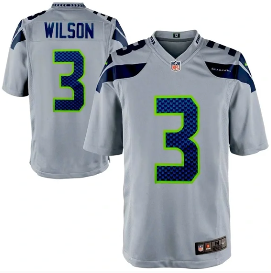 Seattle Seahawks Russell Wilson Nike Gray Game Jersey LARGE
