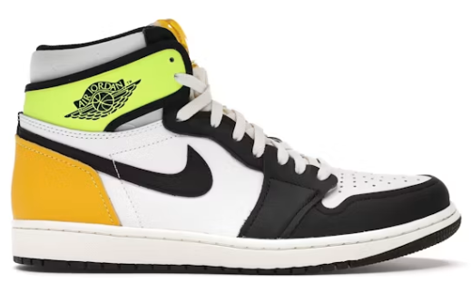 Jordan 1 Retro High White Black Volt University Gold SZ 15 GLITTERING