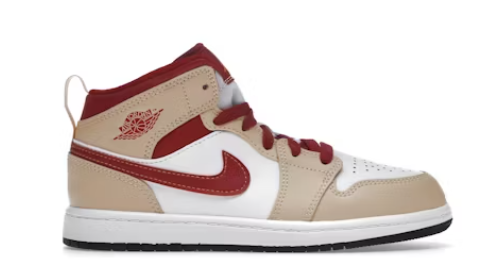 Jordan 1 Mid Light Curry Cardinal (PS) SZ 3Y