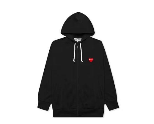 Comme des Garcons PLAY Play Red Heart Zip Up Hoodie Black Sz Large