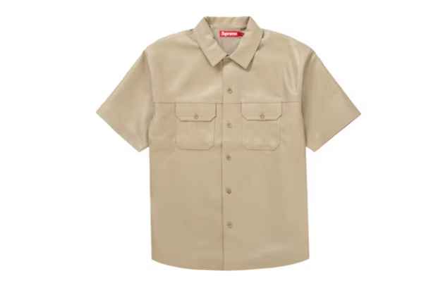 Supreme S/S Leather Work Shirt Tan Sz Large