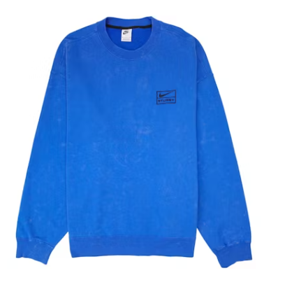 Nike x Stussy Acid Wash Crew Fleece Blue SZ S