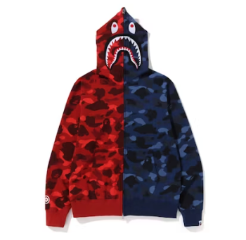 BAPE Color Camo Shark Full Zip Red Navy Sz Large