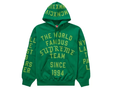 Supreme Team Flocked Hooded Sweatshirt Green XL