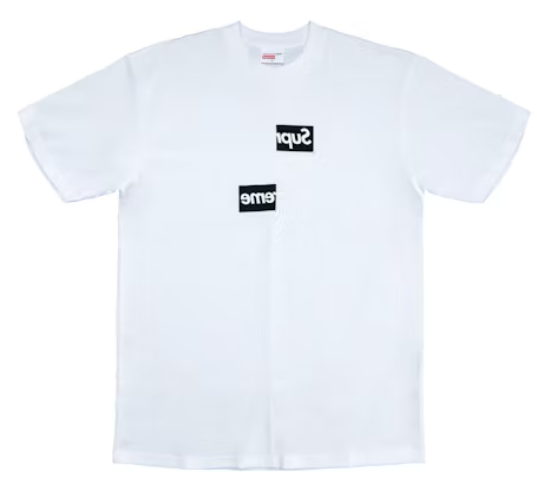 Supreme Comme des Garcons SHIRT Split Box Logo Tee White SZ XL USED