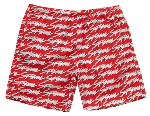 Supreme Signature Script Logo Water Short Red SZ M USED