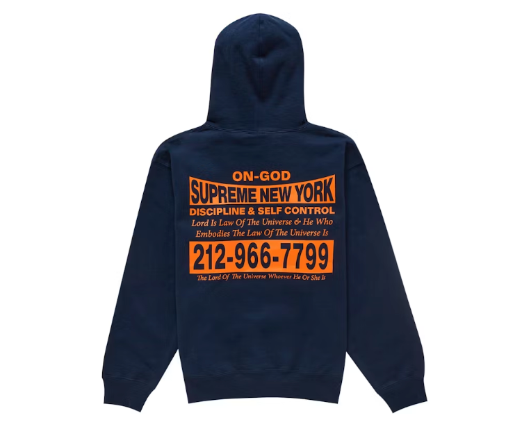 Supreme On God Hooded Sweatshirt Navy Sz Medium