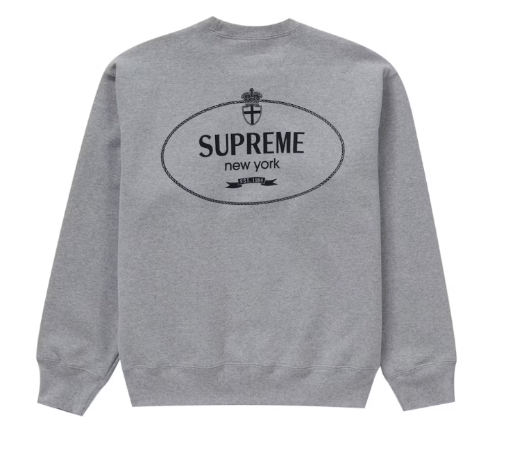 Supreme Crest Crewneck Ash Grey Sz Medium