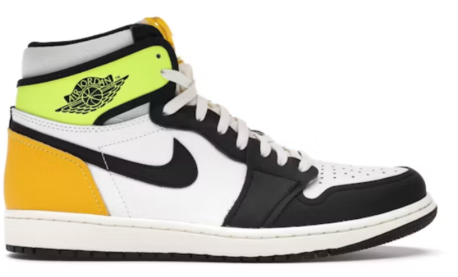 Jordan 1 Retro High White Black Volt University Gold SZ 11.5