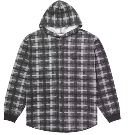 Supreme Hooded Plaid Knit Shirt Black SZ L