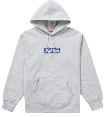 Supreme Bandana Box Logo Hooded Sweatshirt Heather Grey SZ S