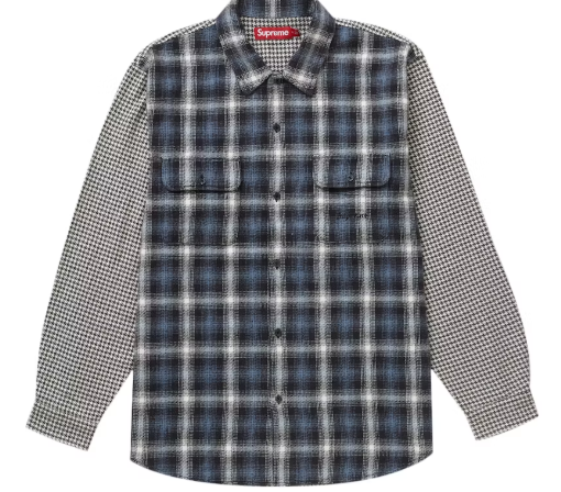 Supreme Houndstooth Plaid Flannel Shirt Navy SZ L