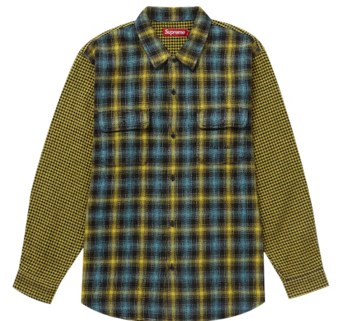 Supreme Houndstooth Plaid Flannel Shirt Yellow SZ L