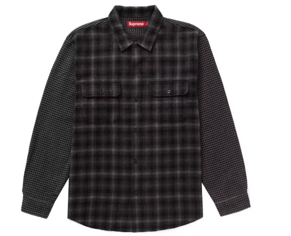 Supreme Houndstooth Plaid Flannel Shirt Black SZ M