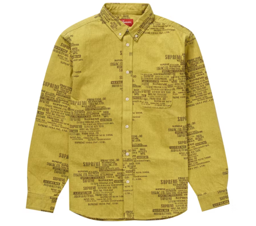 Supreme Trademark Jacquard Denim Shirt Washed Yellow SZ M