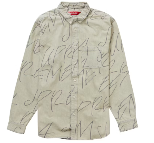Supreme Handwriting Jacquard Denim Shirt Dirty SZ L