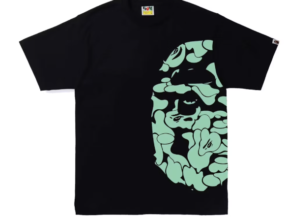 BAPE Text Code Camo Side Big Ape Head Tee Black SZ M