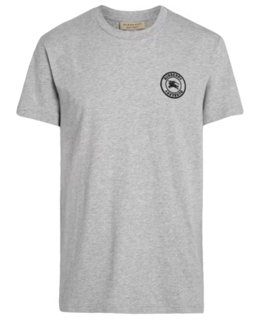 Burberry Embroidered Logo Cotton T-shirt Grey/Black SZ S