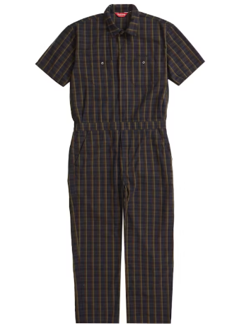 Supreme S/S Coverall Navy Plaid SZ L