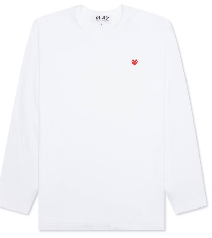 Comme des Garcons PLAY Play Small Red Heart L/S T-shirt White SZ XL DEFECT