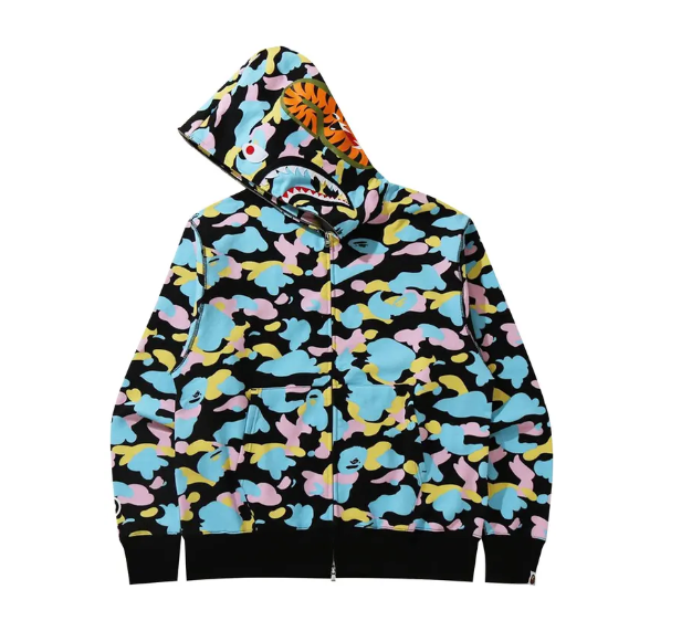 BAPE New Multi Camo Shark Zip Hoodie 'Black' Sz M