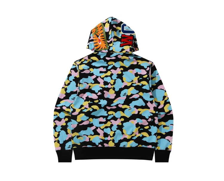 BAPE New Multi Camo Shark Zip Hoodie 'Black' Sz M