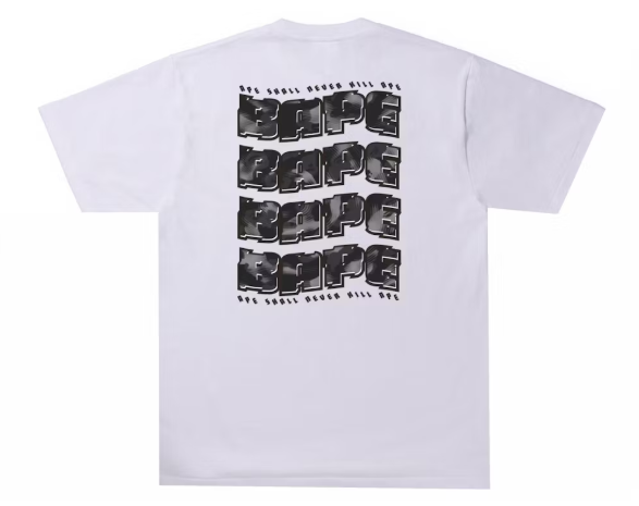 BAPE Stroke Camo Distortion Tee White/Black SZ L