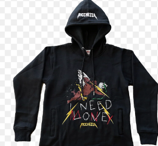 Richezza Love Hurts Money Heals Black Hoodie SZ L MISSING DRAWSTRINGS