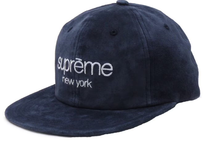 Supreme Suede Classic Logo 6 Panel Cap Navy