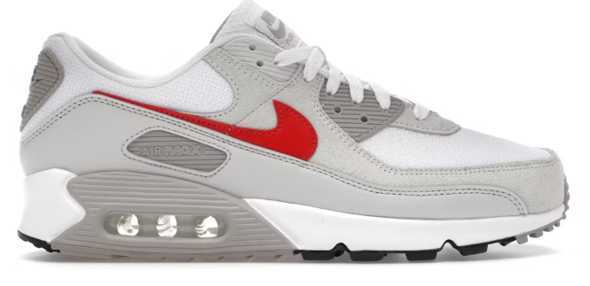 Nike Air Max 90 White College Grey Vast Grey University Red SZ 11 MISSING LID