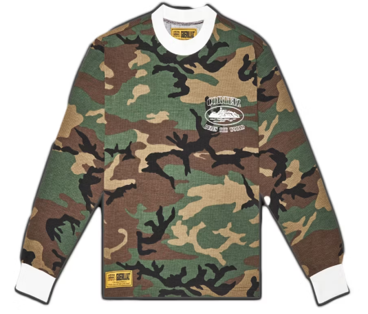 Corteiz Insignia Longsleeve Waffle T-Shirt Woodland Camo SZ M