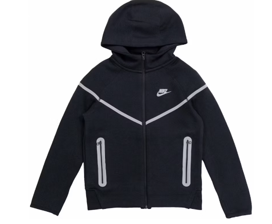 Nike Kid's Tech Fleece Reflective Full Zip Hoodie Black/Silver SZ L