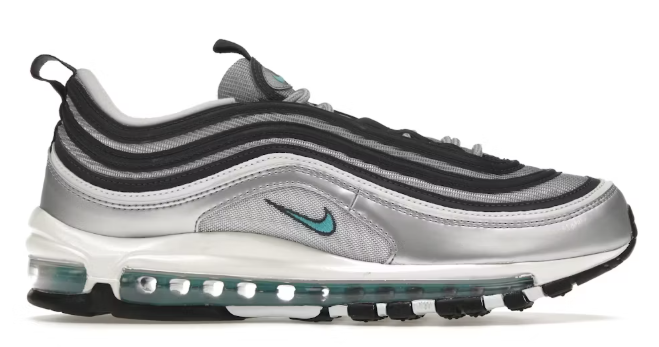 Nike Air Max 97 Metallic Silver Chlorine Blue SZ 8.5 USED