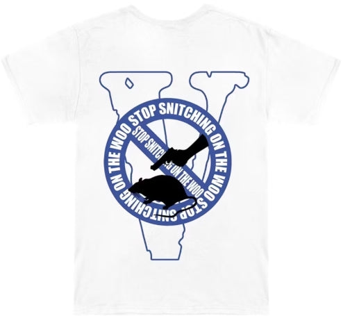 Pop Smoke x Vlone Stop Snitching T-shirt White/Blue SZ M