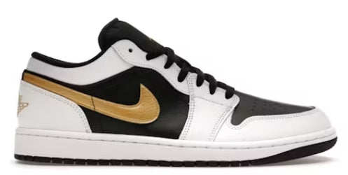 Jordan 1 Low White Black Metallic Gold Swoosh SZ 14M (NO LID)