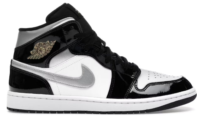 Jordan 1 Mid SE Patent Black White Metallic SIlver Metallic Gold SZ 8 MISSING LID