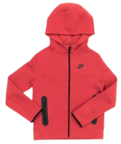 Nike Sportswear Big Kids' Tech Fleece Full-Zip Hoodie Light University Red Heather/Black SZ XL
