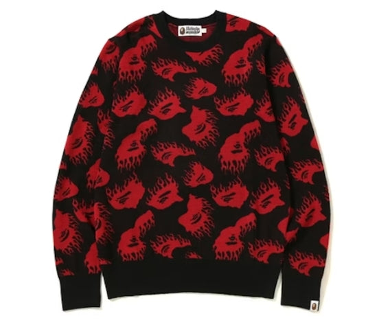 BAPE Fire Pattern Knit Black Sz Small