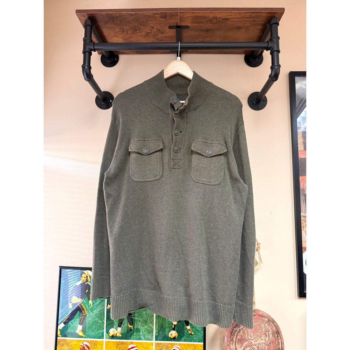 2012 Gap Olive Cargo Henley Sweater