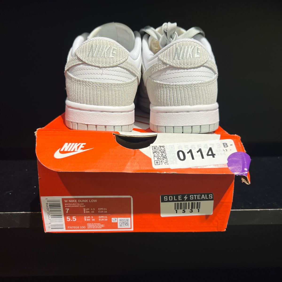 Nike Dunk Low Light Silver Corduroy (Women's) used