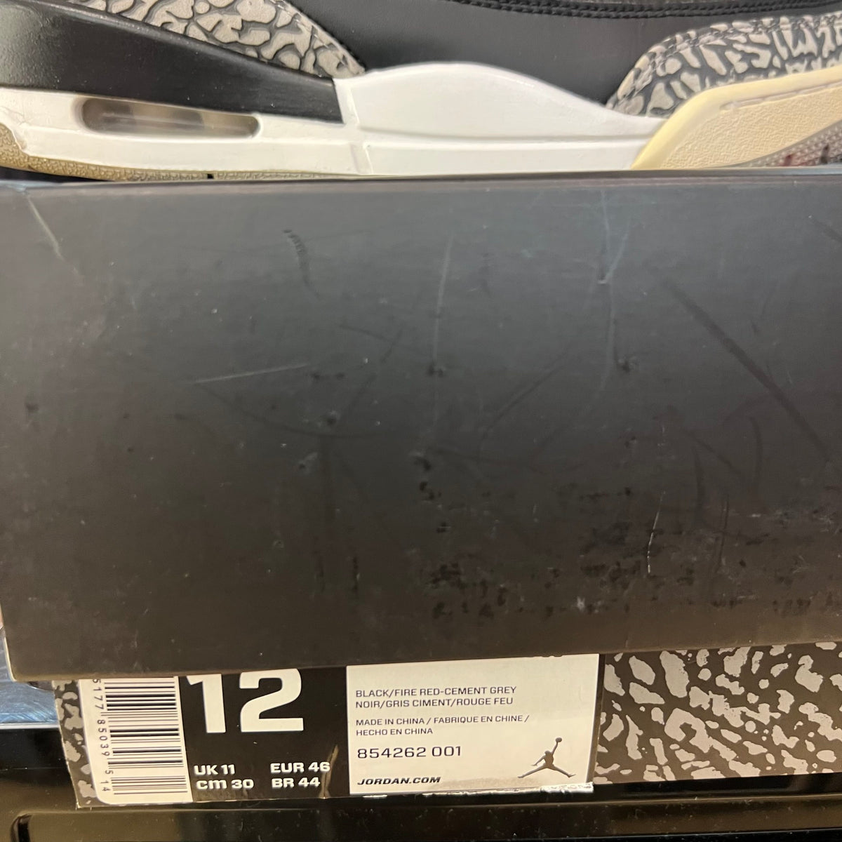 Jordan 3 Retro Black Cement (2018) used yellowing