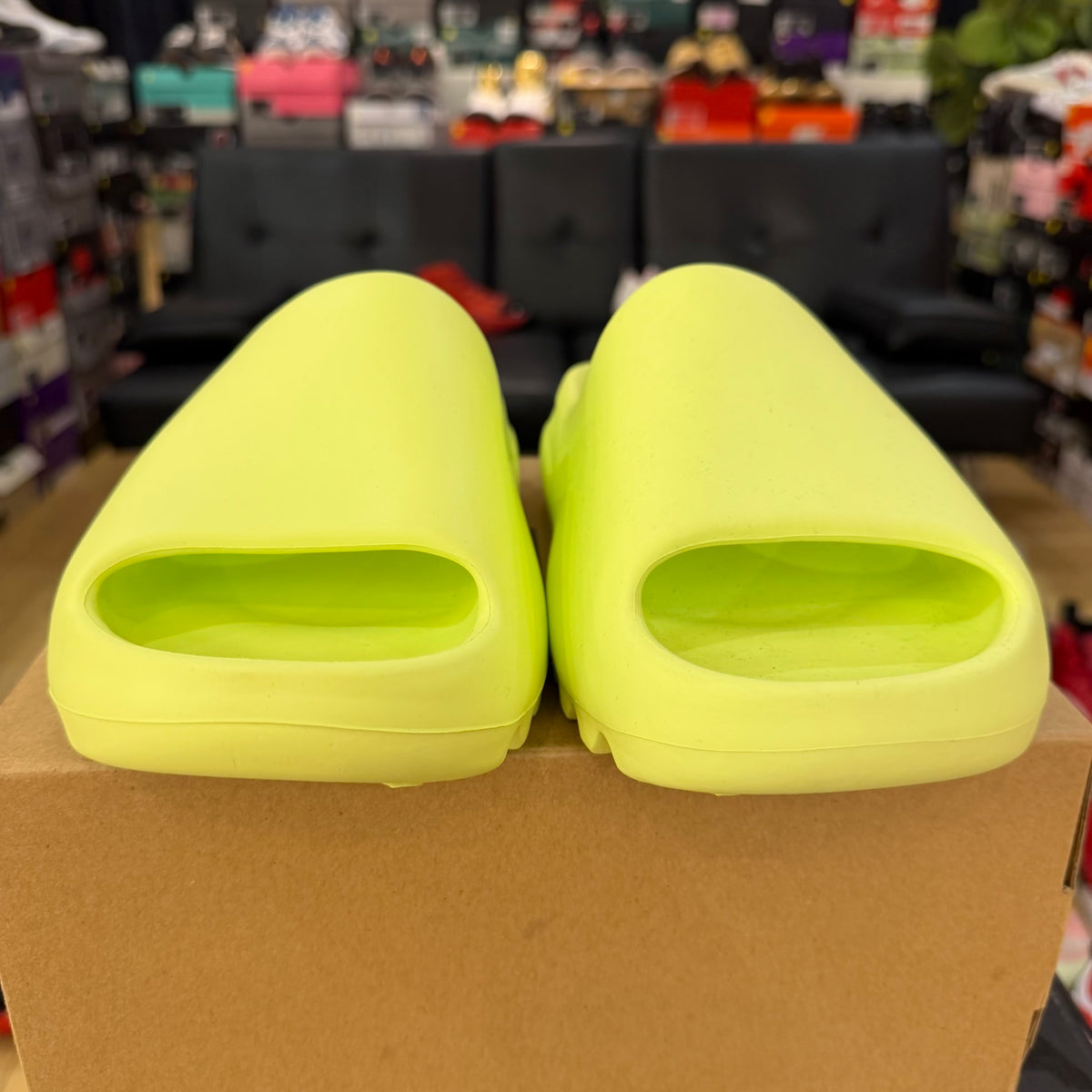 adidas Yeezy Slide Glow Green Tried on